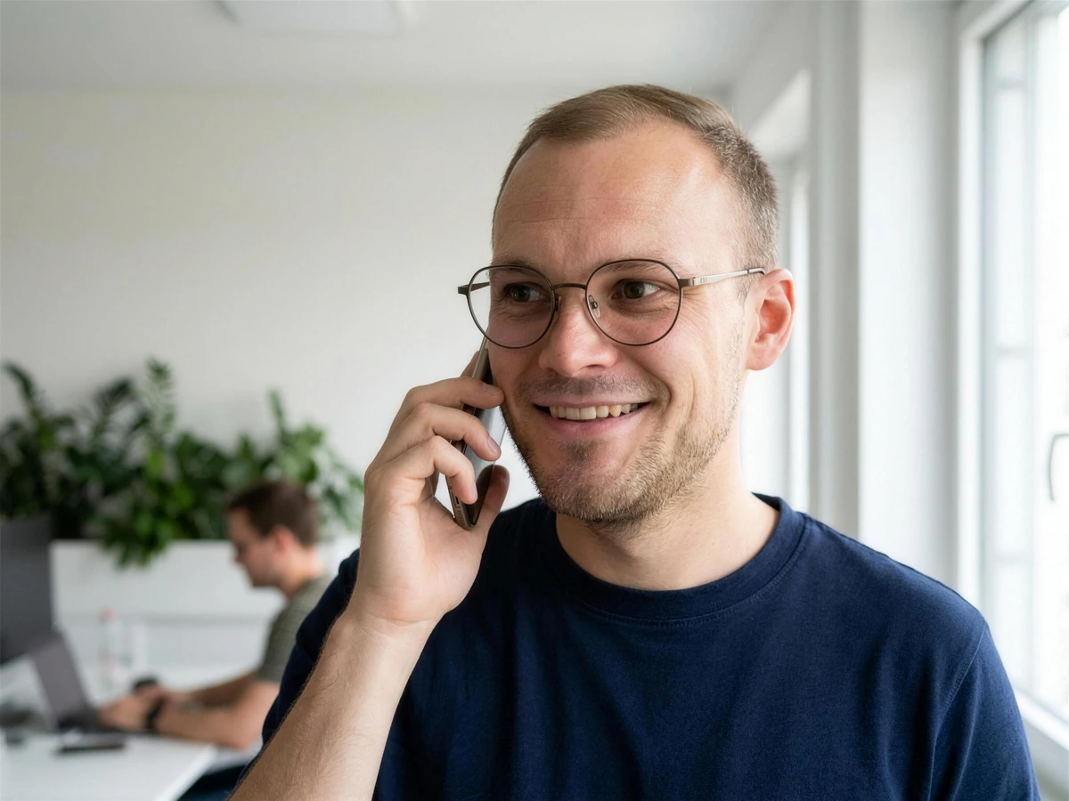 Marcel Zimmermann telefoniert freundlich lächelnd mit einem Kunden